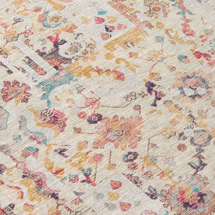 8' Pink And Ivory Round Patchwork Washable Indoor Outdoor Area Rug