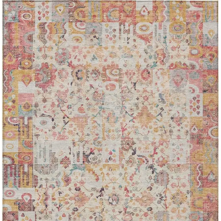 8' X 10' Pink And Ivory Patchwork Washable Indoor Outdoor Area Rug