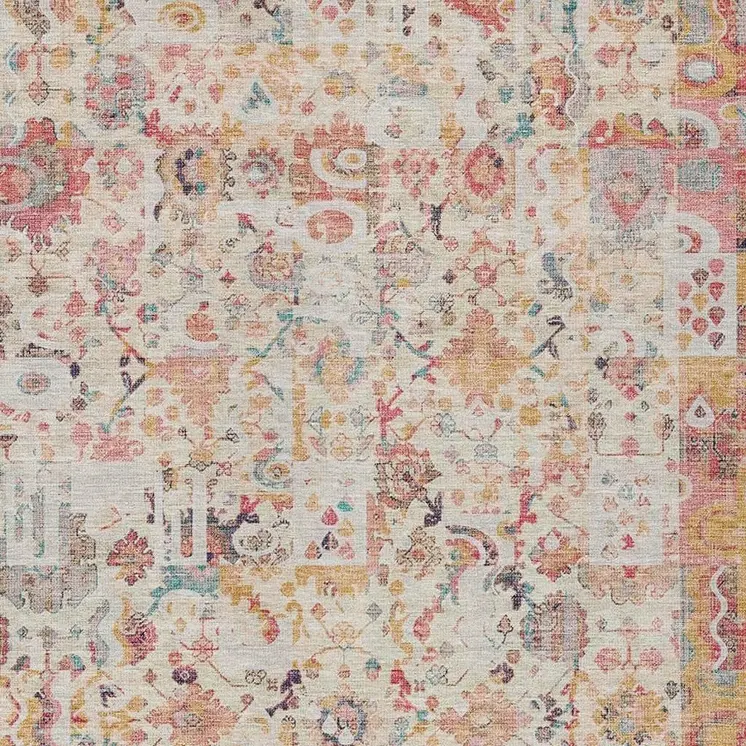 10' X 14' Pink And Ivory Patchwork Washable Indoor Outdoor Area Rug