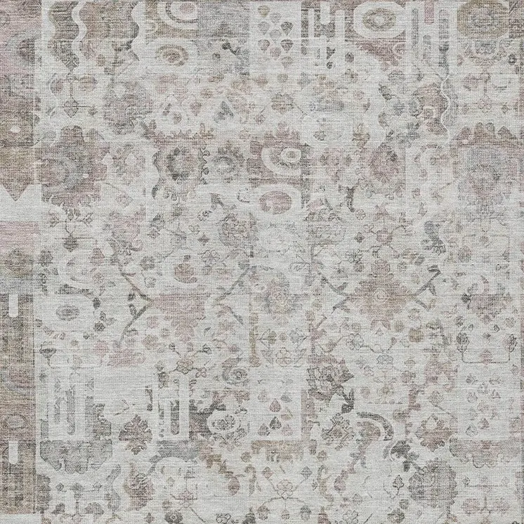 5' X 8' Taupe And Ivory Patchwork Washable Indoor Outdoor Area Rug