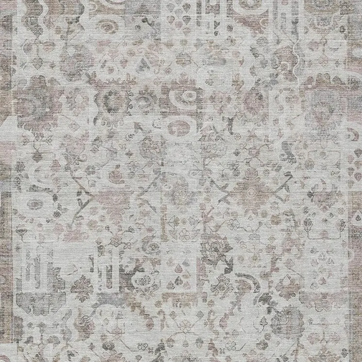 9' X 12' Taupe And Ivory Patchwork Washable Indoor Outdoor Area Rug