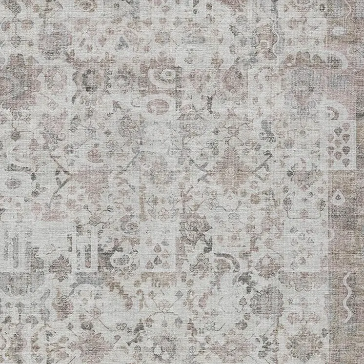 10' X 14' Taupe And Ivory Patchwork Washable Indoor Outdoor Area Rug