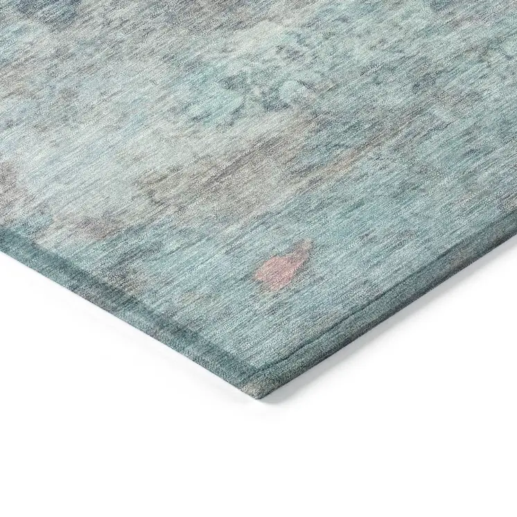 5' X 8' Aqua And Beige Abstract Washable Indoor Outdoor Area Rug