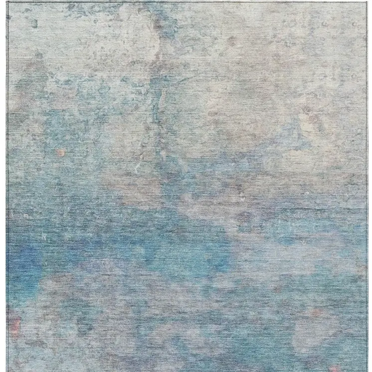 5' X 8' Aqua And Beige Abstract Washable Indoor Outdoor Area Rug