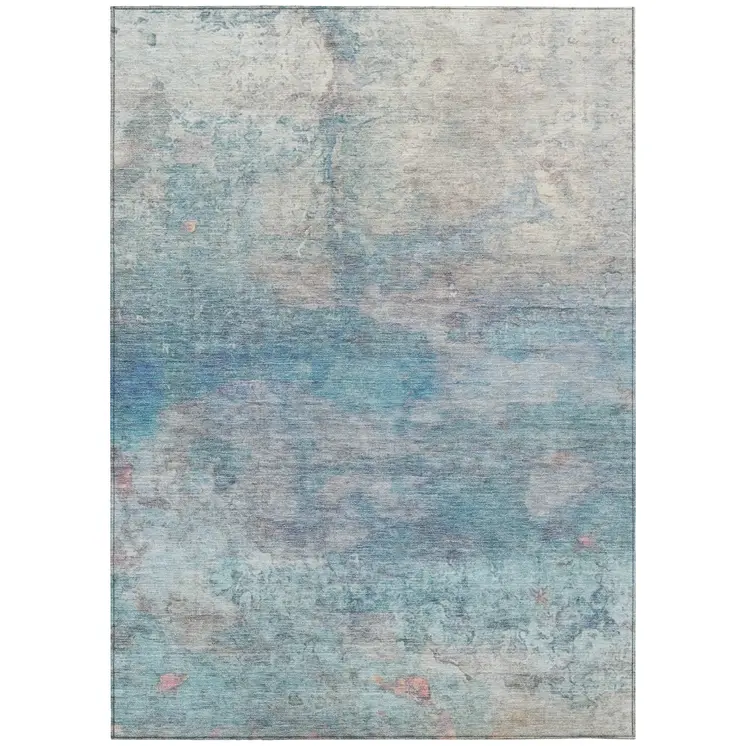 8' X 10' Aqua And Beige Abstract Washable Indoor Outdoor Area Rug