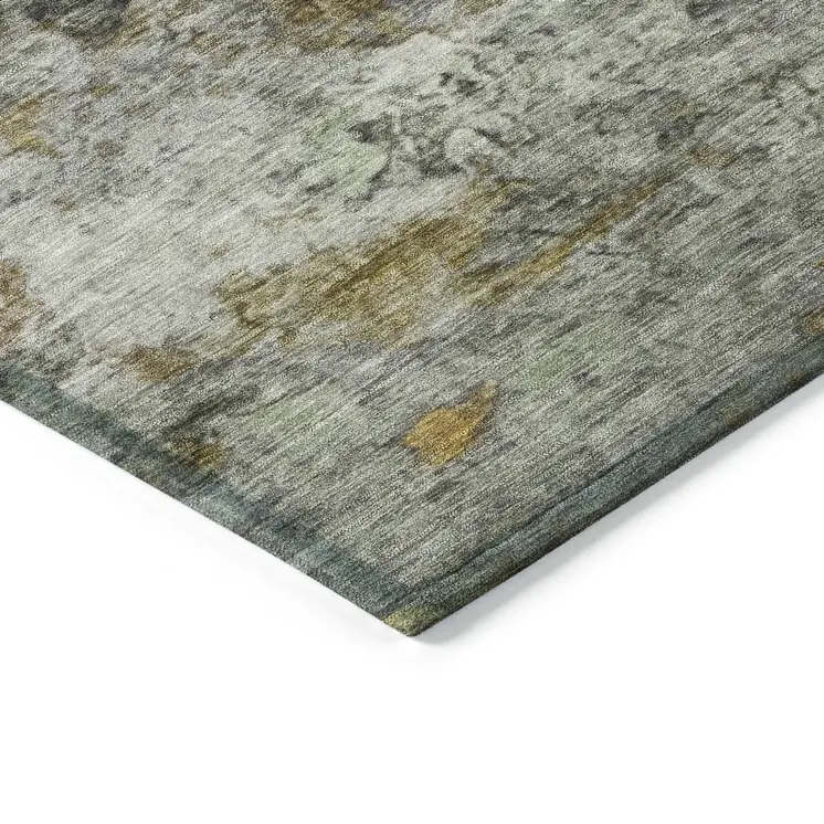 3' X 5' Olive Green Gold And Gray Abstract Washable Indoor Outdoor Area Rug