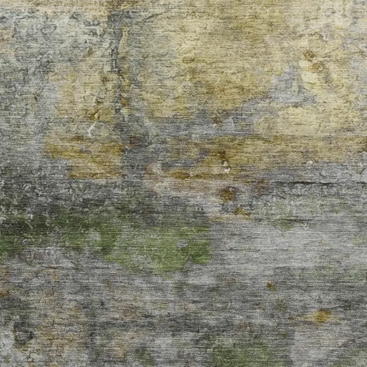 3' X 5' Olive Green Gold And Gray Abstract Washable Indoor Outdoor Area Rug