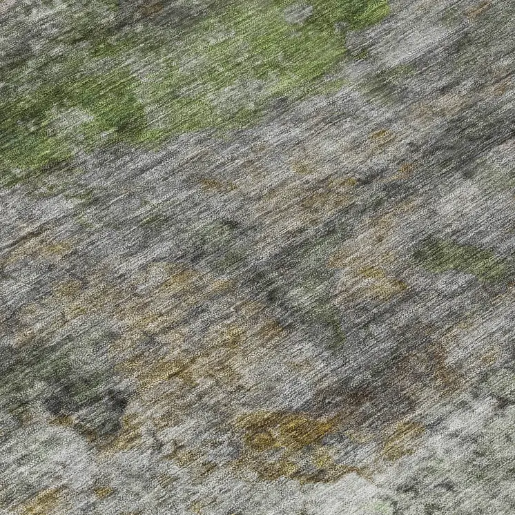 5' X 8' Olive Green Gold And Gray Abstract Washable Indoor Outdoor Area Rug