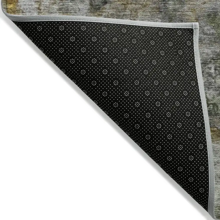 10' X 14' Olive Green Gold And Gray Abstract Washable Indoor Outdoor Area Rug