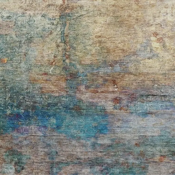 5' X 8' Teal Blue Orange And Beige Abstract Washable Indoor Outdoor Area Rug