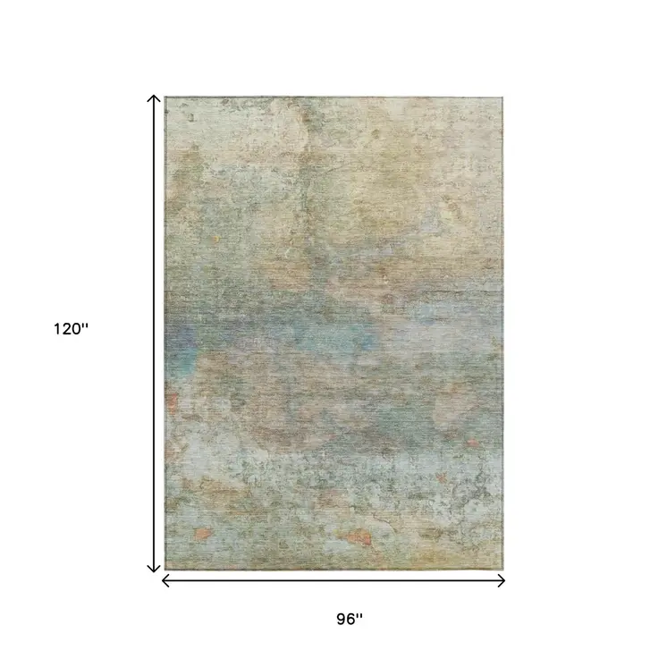 8' X 10' Wheat Sky Blue And Beige Abstract Washable Indoor Outdoor Area Rug