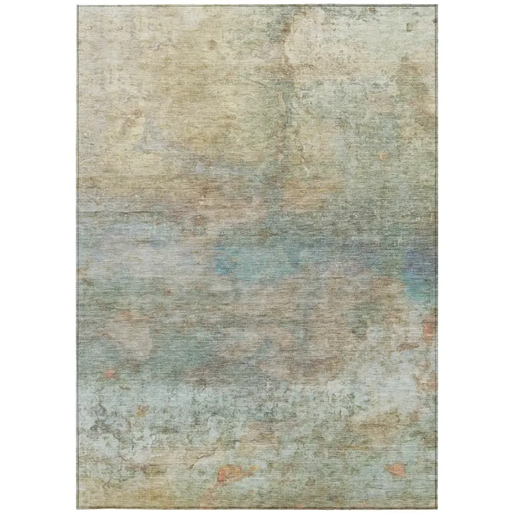 8' X 10' Wheat Sky Blue And Beige Abstract Washable Indoor Outdoor Area Rug