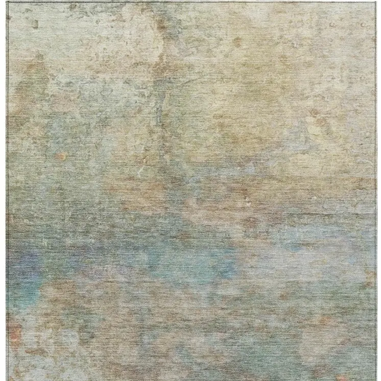 9' X 12' Wheat Sky Blue And Beige Abstract Washable Indoor Outdoor Area Rug