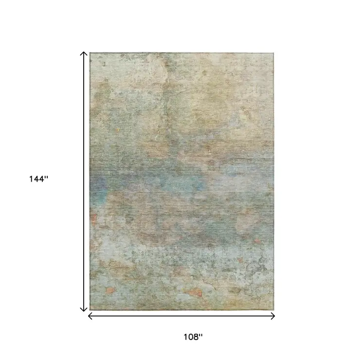 9' X 12' Wheat Sky Blue And Beige Abstract Washable Indoor Outdoor Area Rug