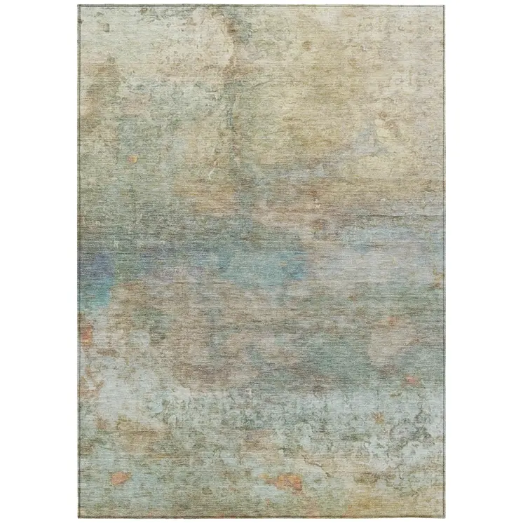 9' X 12' Wheat Sky Blue And Beige Abstract Washable Indoor Outdoor Area Rug