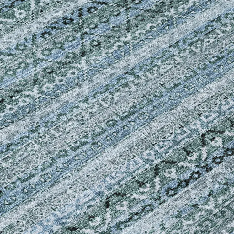 8' Artichoke Green And Blue Round Striped Washable Indoor Outdoor Area Rug