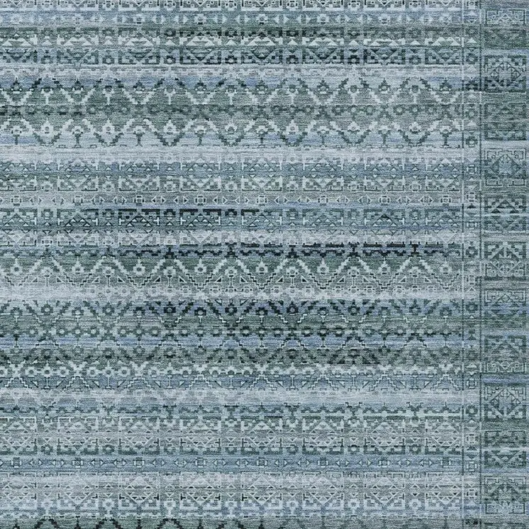 10' X 14' Artichoke Green And Blue Striped Washable Indoor Outdoor Area Rug