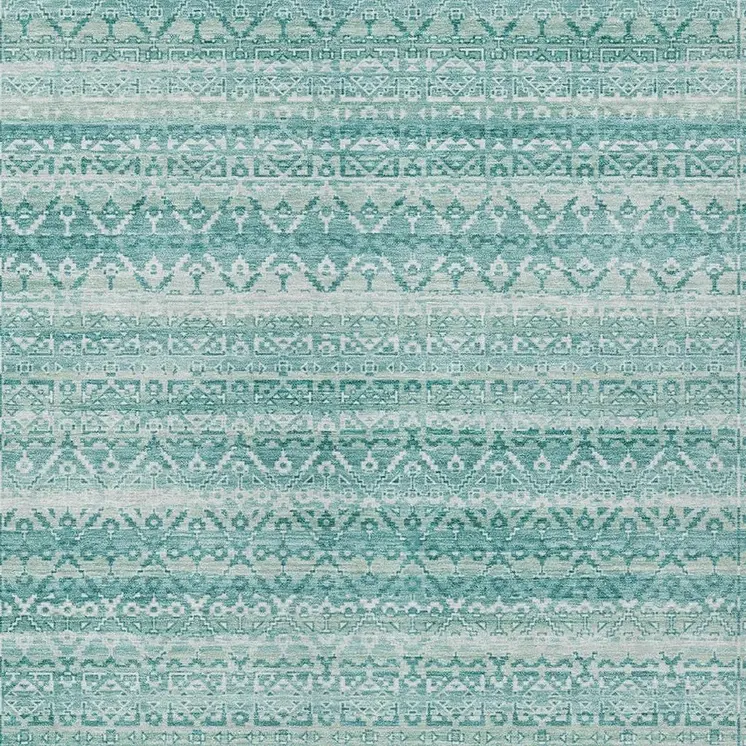 5' X 8' Aqua And Ivory Striped Washable Indoor Outdoor Area Rug