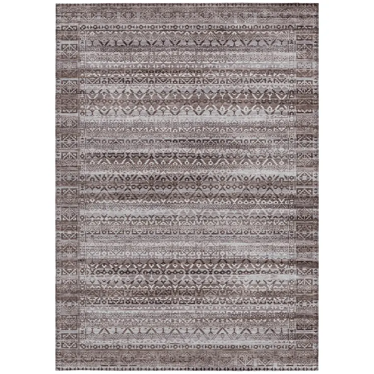 3' X 5' Brown And Beige Striped Washable Indoor Outdoor Area Rug