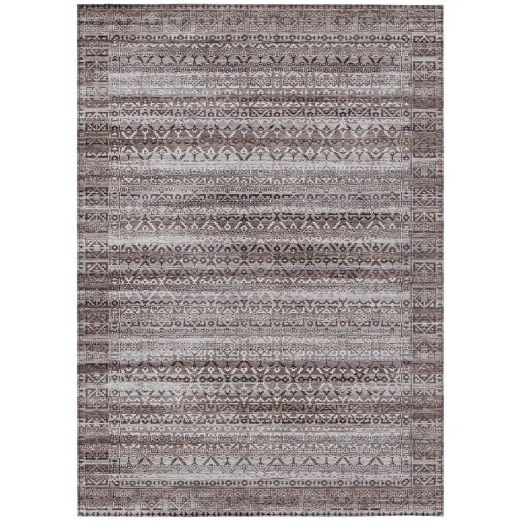 3' X 5' Brown And Beige Striped Washable Indoor Outdoor Area Rug