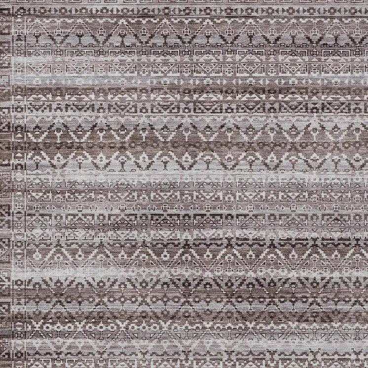 3' X 5' Brown And Beige Striped Washable Indoor Outdoor Area Rug