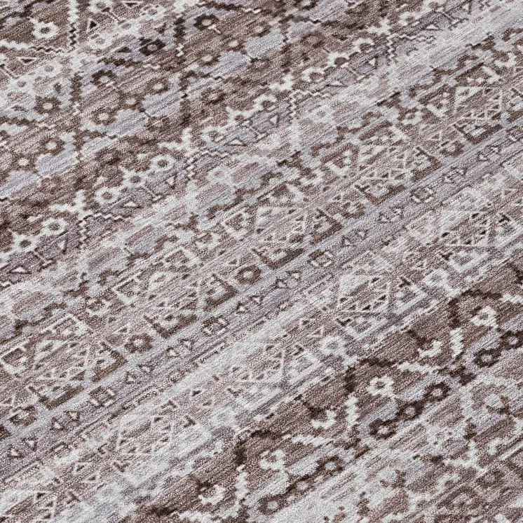 8' Brown And Beige Round Striped Washable Indoor Outdoor Area Rug