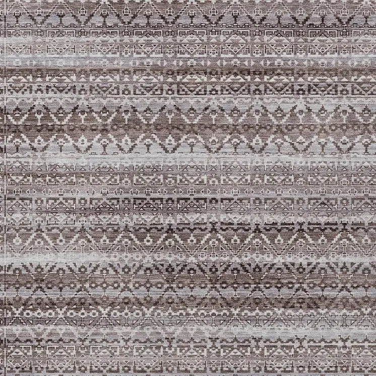 8' X 10' Brown And Beige Striped Washable Indoor Outdoor Area Rug