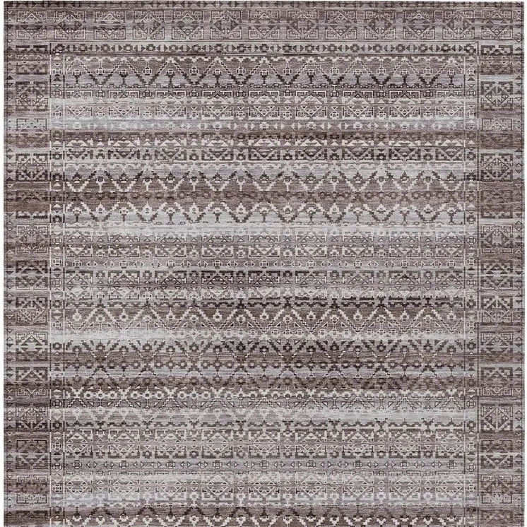 9' X 12' Brown And Beige Striped Washable Indoor Outdoor Area Rug