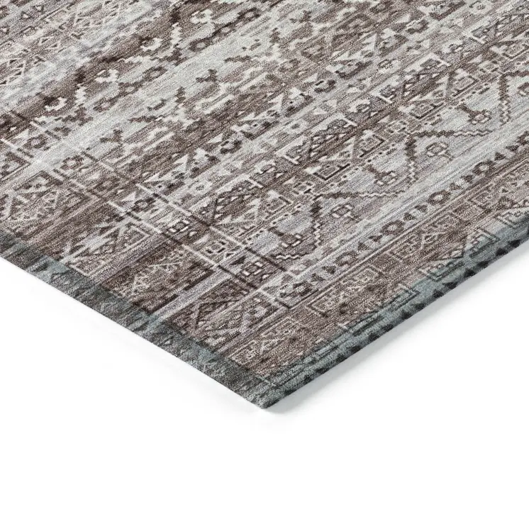 9' X 12' Brown And Beige Striped Washable Indoor Outdoor Area Rug
