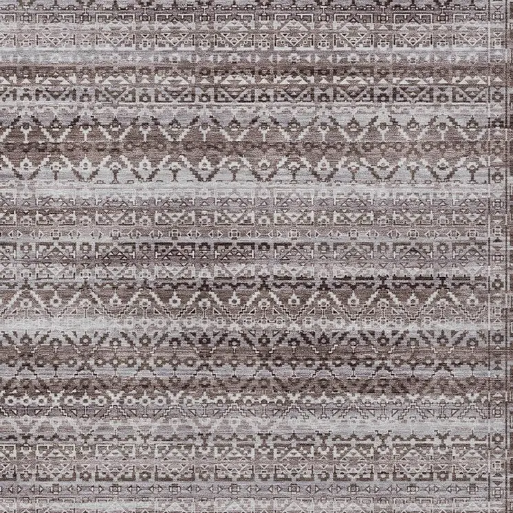 9' X 12' Brown And Beige Striped Washable Indoor Outdoor Area Rug
