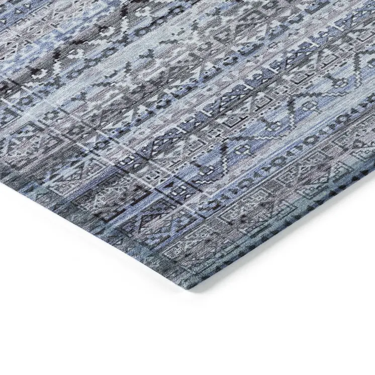 3' X 5' Blue And Charcoal Striped Washable Indoor Outdoor Area Rug