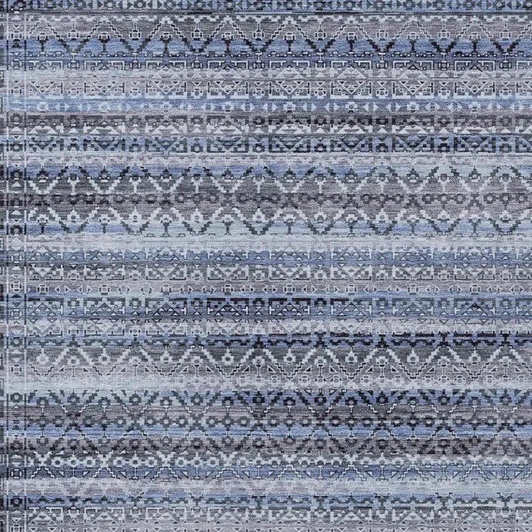 5' X 8' Blue And Charcoal Striped Washable Indoor Outdoor Area Rug