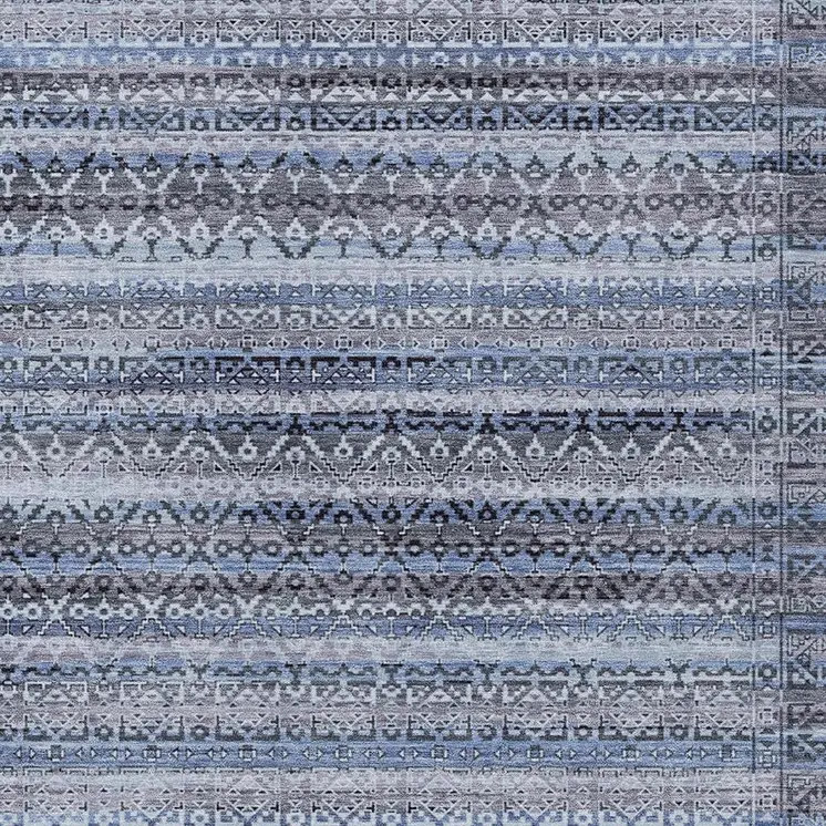 8' X 10' Blue And Charcoal Striped Washable Indoor Outdoor Area Rug