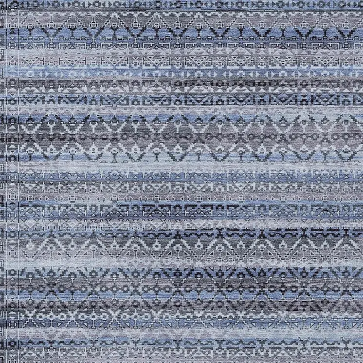 9' X 12' Blue And Charcoal Striped Washable Indoor Outdoor Area Rug