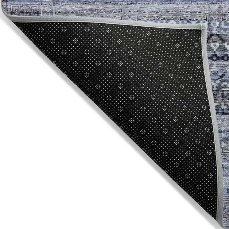 10' X 14' Blue And Charcoal Striped Washable Indoor Outdoor Area Rug