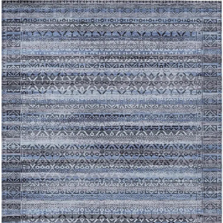 10' X 14' Blue And Charcoal Striped Washable Indoor Outdoor Area Rug