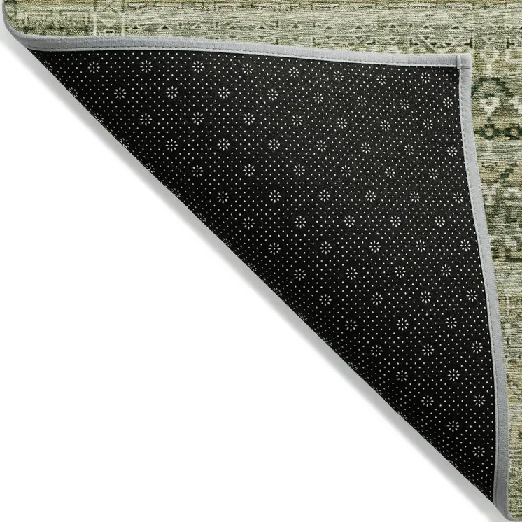5' X 8' Green And Beige Striped Washable Indoor Outdoor Area Rug