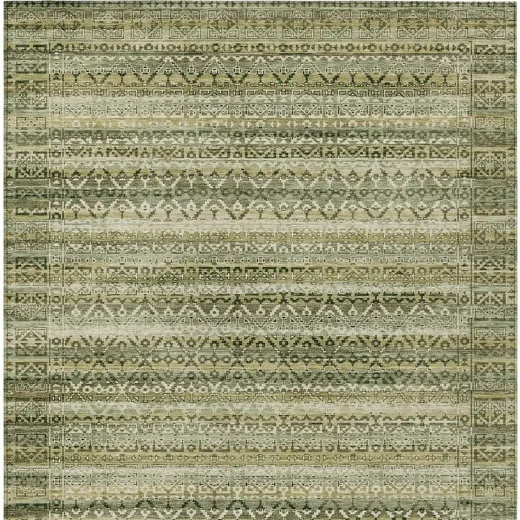 5' X 8' Green And Beige Striped Washable Indoor Outdoor Area Rug