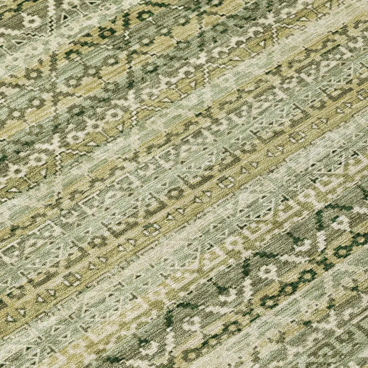 8' Green And Beige Round Striped Washable Indoor Outdoor Area Rug