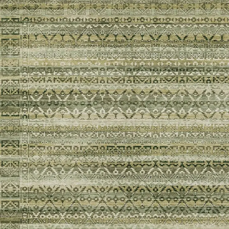 8' X 10' Green And Beige Striped Washable Indoor Outdoor Area Rug