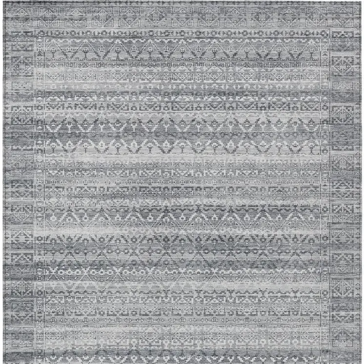 3' X 5' Gray And Silver Striped Washable Indoor Outdoor Area Rug