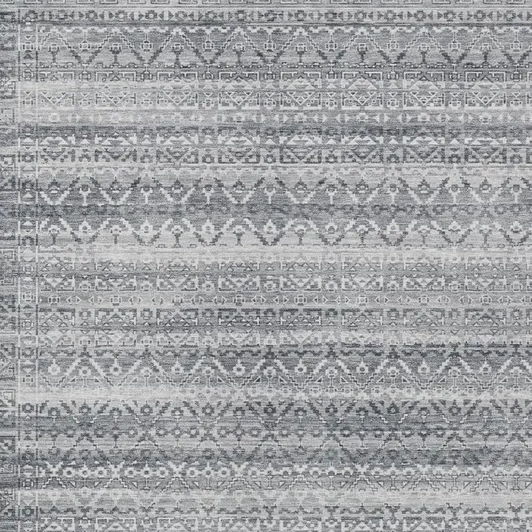 5' X 8' Gray And Silver Striped Washable Indoor Outdoor Area Rug