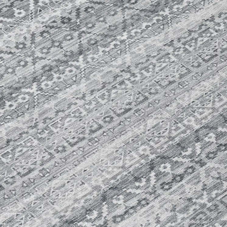 8' Gray And Silver Round Striped Washable Indoor Outdoor Area Rug