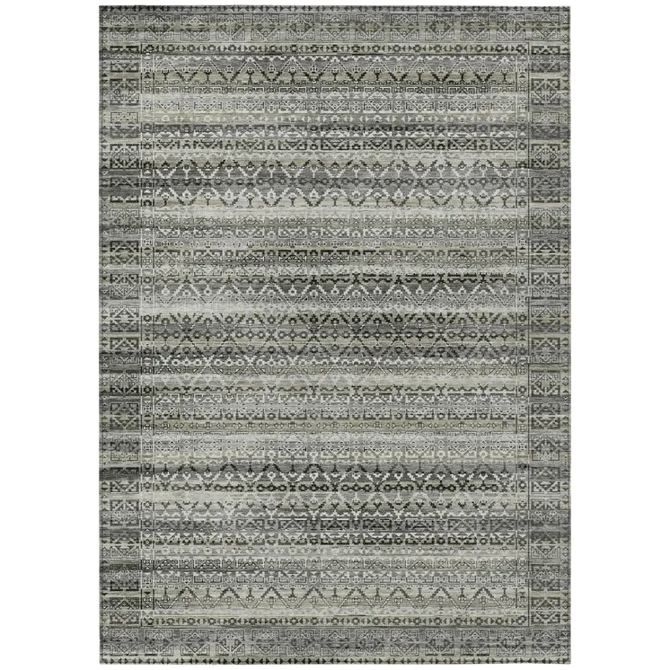 3' X 5' Pewter And Charcoal Striped Washable Indoor Outdoor Area Rug