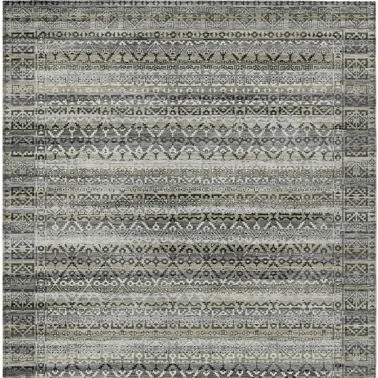 3' X 5' Pewter And Charcoal Striped Washable Indoor Outdoor Area Rug