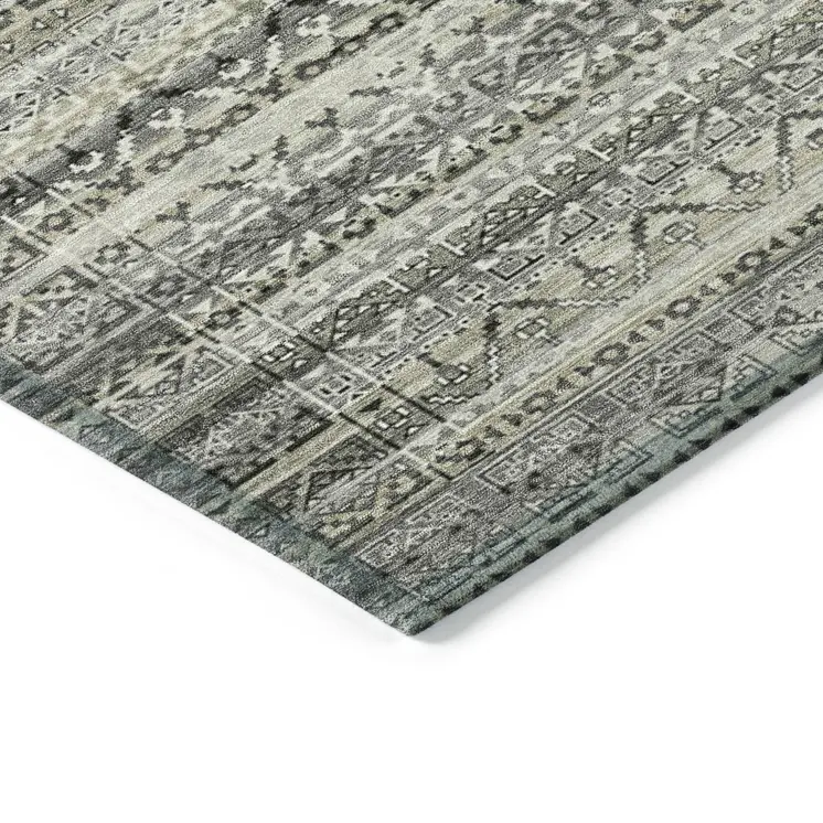 5' X 8' Pewter And Charcoal Striped Washable Indoor Outdoor Area Rug