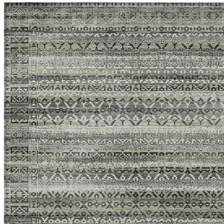 5' X 8' Pewter And Charcoal Striped Washable Indoor Outdoor Area Rug