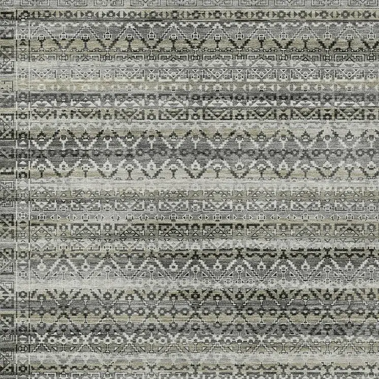 8' X 10' Pewter And Charcoal Striped Washable Indoor Outdoor Area Rug
