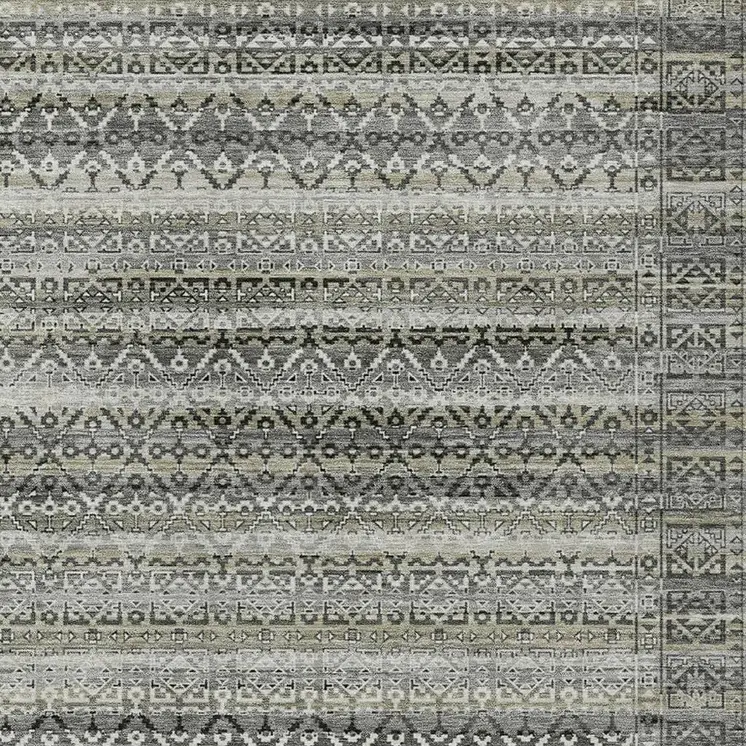 9' X 12' Pewter And Charcoal Striped Washable Indoor Outdoor Area Rug