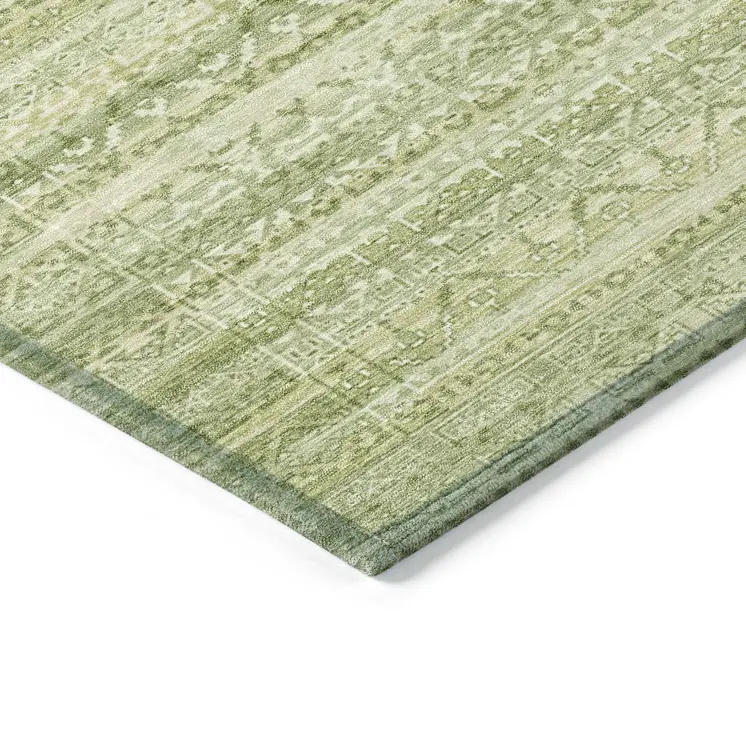 3' X 5' Sage And Ivory Striped Washable Indoor Outdoor Area Rug